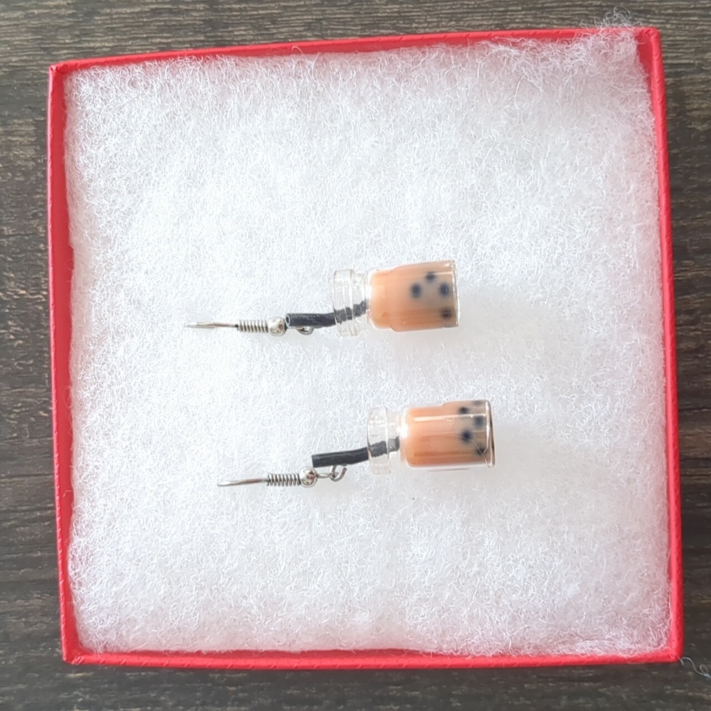 Peach Boba Tea Drop Earrings